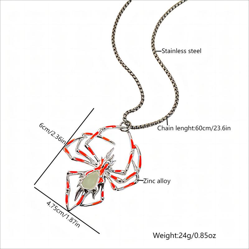3D Uv Glow In The Dark Spider Necklace, Gothic Hip Hop Alloy Insect Halloween Goth Accessory