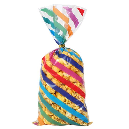 100Pcs Colorful Candy Bags Assorted Dot Stripe Star Pattern Cellophane Treat Bags