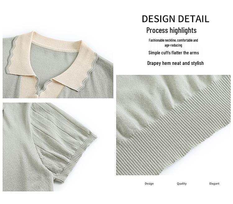 2026 Stylish Ice Silk Knit Lapel T-Shirt for Middle-Aged and Elderly Moms - Summer Short-Sleeve Top