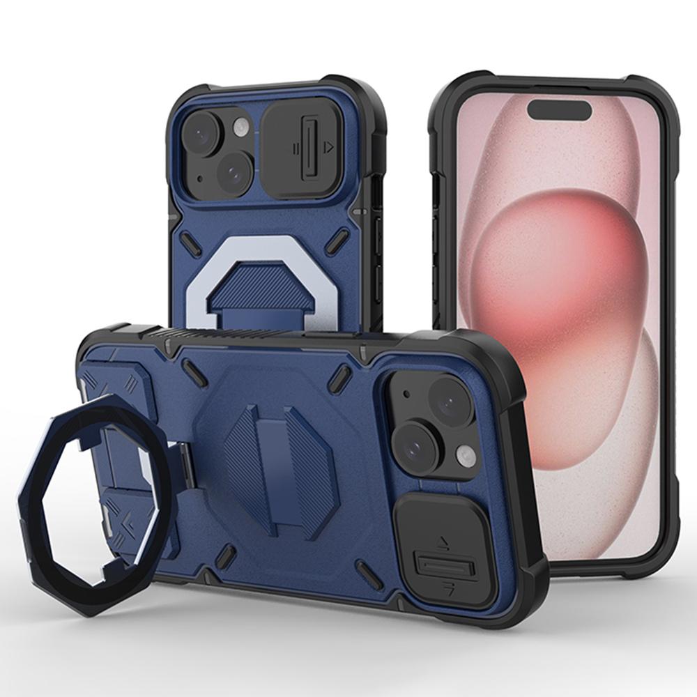 Für iPhone 15 Hülle Kompatibel mit MagSafe PC+TPU Ständer Handyhülle mit Lanyard