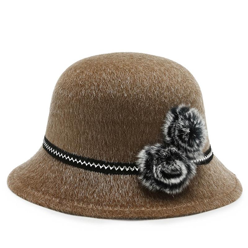 

Новая осенне-зимняя женская шляпа-горшок с цветком, уличная бабушкина шляпа, теплая шляпа от солнца для шопинга, повседневная и модная шерстяная шляпа one size