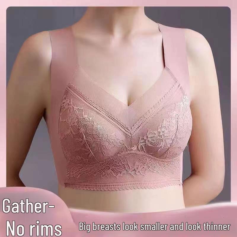 884 Plus Size Seamless Lace Full Cup Bra - Supportive No Steel Ring Design