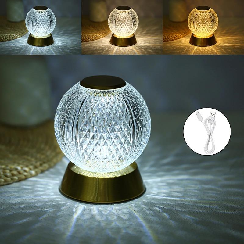 Creative Acrylic Spherical Table Lamp Bedroom Bedside Dimmable Night Desk Rechargeable for Bedroom Bar Restaurant Coffee Shop