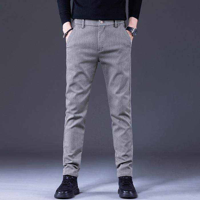 

Чоловічі приталені еластичні повсякденні штани осінь/зима 2024 - Світлі ділові штани прямого крою 38 світло-сірий колір