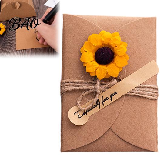Creative Gift Wrapping Accessories 5Pcs DIY Dried Flower Greeting Cards, Handmade Note Cards with Artificial Flowers, Jute Twine Exquisite Holiday