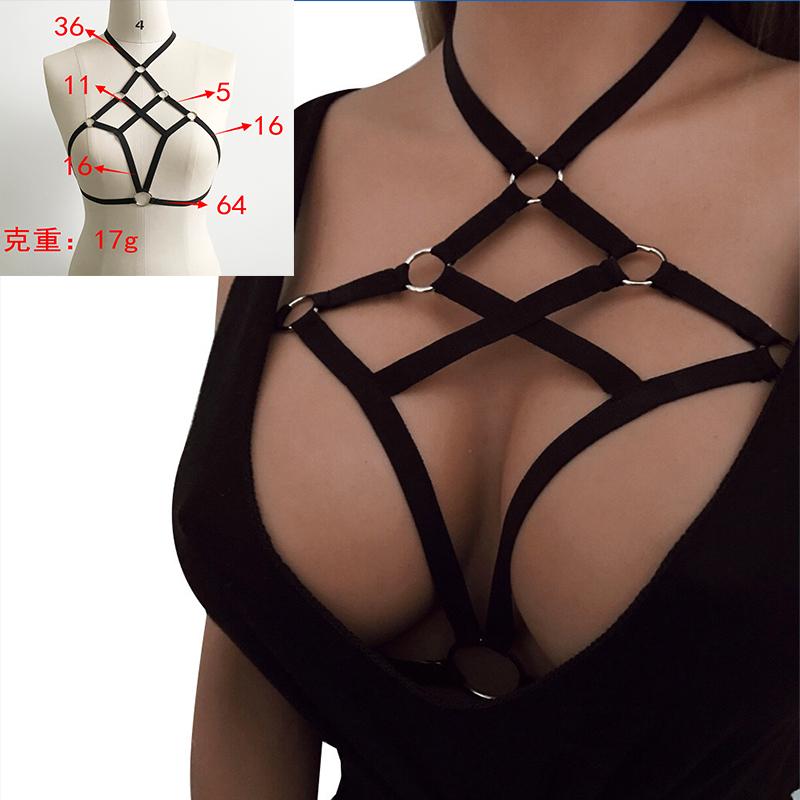 Sexy Bandage BHs Bindebänder Dessous Atmungsaktiv Sexuell Schwarz Körbchenloser BH Hohl Elastisch Käfig BH Bandage Träger