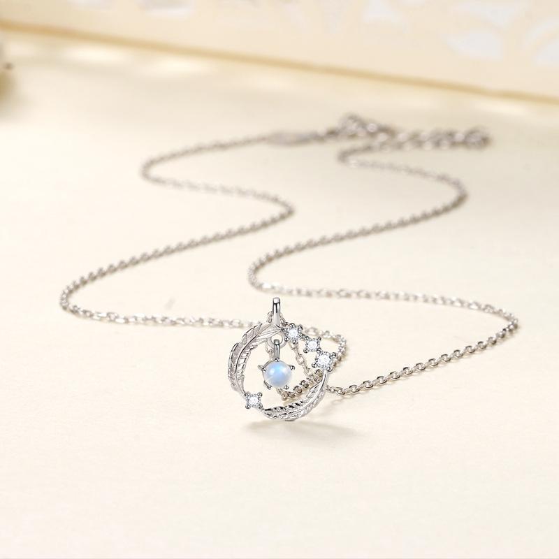 Feather You Accompany Natural Moonstone Necklace Girl High Sense Collarbone Chain Woman Premium Durable Quality