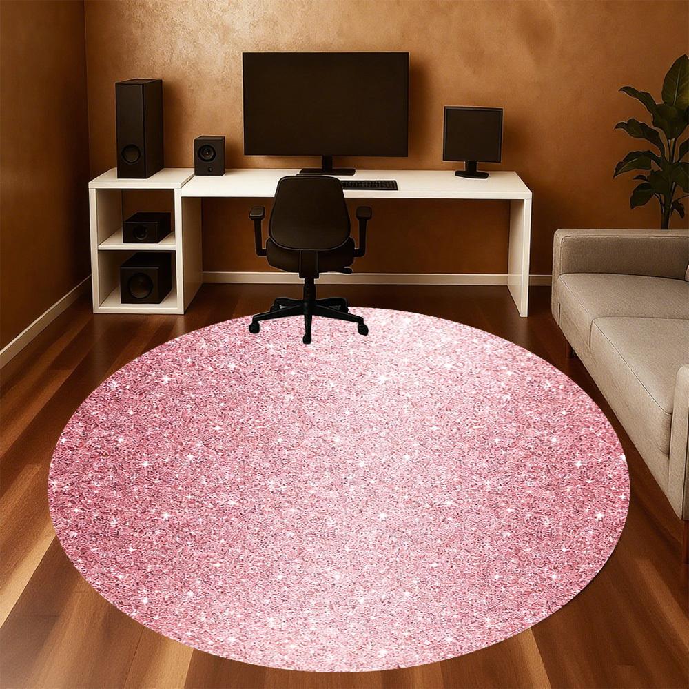 1pc Pink Glitter Round Chair Mat Office Area Rug - Non-Slip, Floor Mat for Office, Bedroom, and Indoor Decor P127214