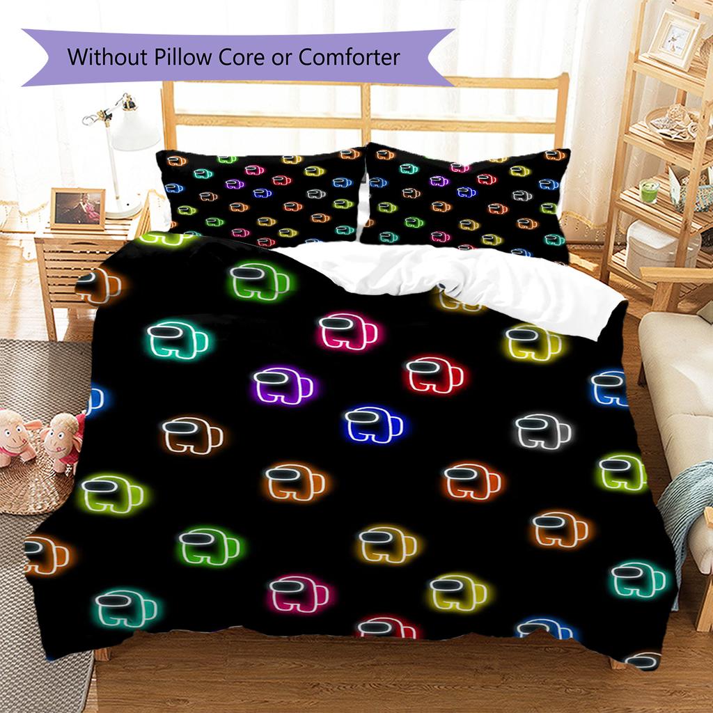 Among Us Pattern Bedding,Quilt Set Quilt Cover Pillowcase Home Birthday Gift (1 * Duvet Cover + 2 * Pillowcase, Without Core)
