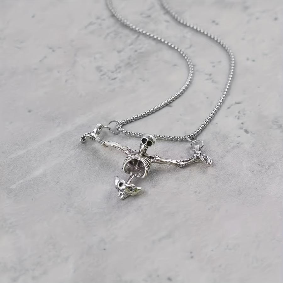 New Stylish Dark-Colored Skull Pendant Necklace, Unique Retro Punk Hip-Hop Skeleton Accessory for Halloween