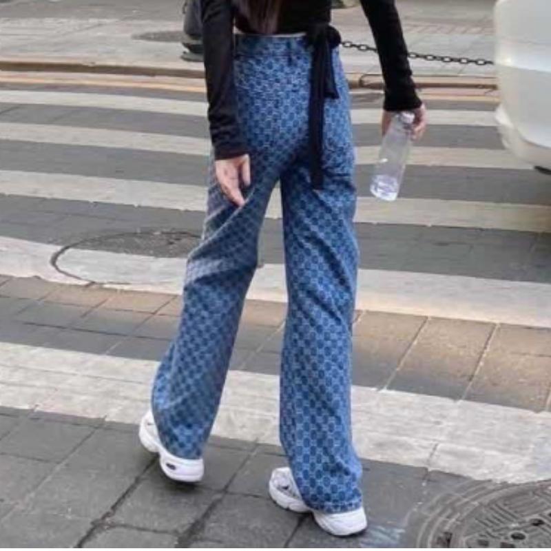 Blugi de damă Albastru Primăvara Vară Moda Ins Nou Cu talie înaltă Imprimați largi Blugi drepti brodați Pantaloni largi din denim Y2K