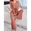 Women Casual Long Sleeve Button Pajama Set Long Pants Home Loungewear European Style