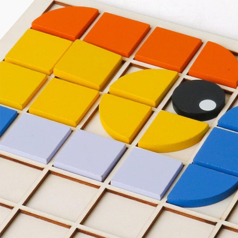 Wooden Mosaic Puzzle Toy Montessori Kids Wooden 3D Geometric Shape Jigsaw Puzzle Board Set Baby Early Education Toys For