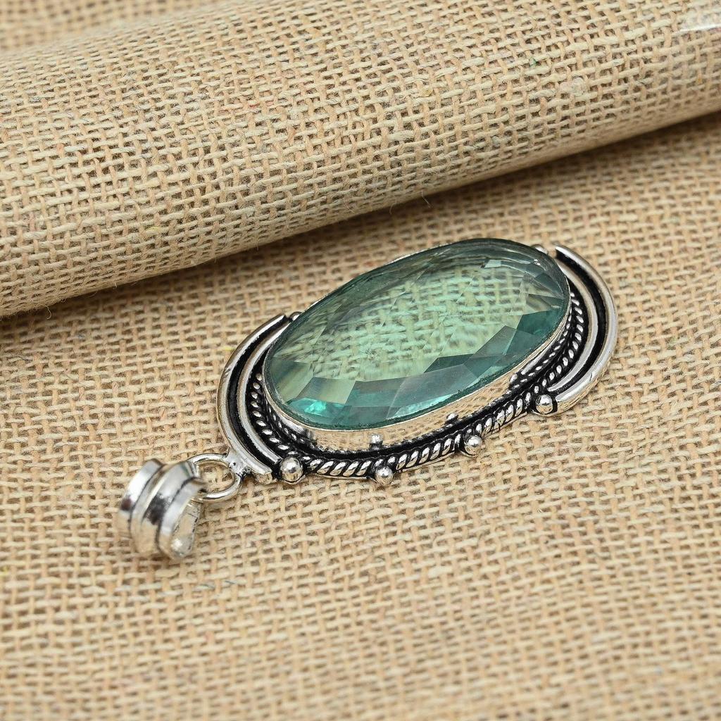 Thanksgiving-Anhänger mit grünem Amethyst aus massivem 925er-Sterlingsilber, handgefertigter Edelstein-Anhänger