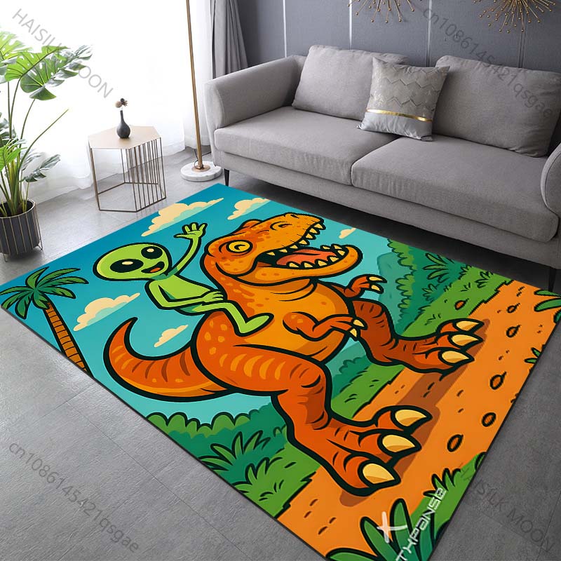 1PC Funny Aliens and Dinosaurs Carpet for Living Room Bedroom Bathroom Mat Creative Doormat Sofa Home Decor Large Size