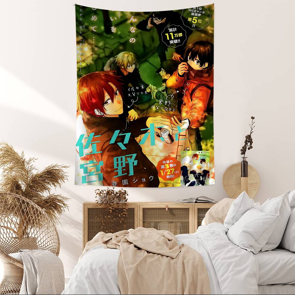 Sasaki And Miyano Anime Anime Tapestry Hippie Flower Wall Carpets Dorm Decor Cheap Hippie Wall Hanging