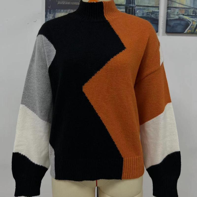 

IHUASU Женский осенне-зимний свободный новый трикотажный свитер с цветными блоками M оранжевый