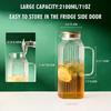 GLASKEY Square Glass Pitcher with Classic Stripe Water Pitcher with Handle for Juice Borosilicate Glass Carafe for Hot and Cold Brew Drinks 2.1L Lid,