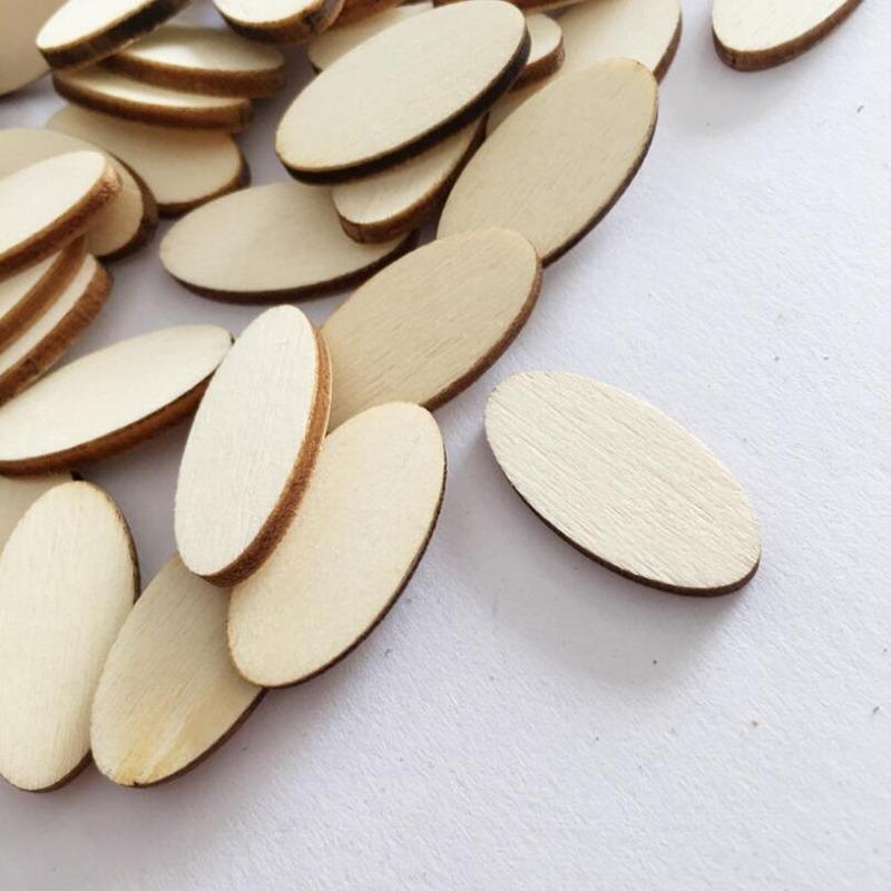 100 Pezzi Chips di Legno Naturale Ellittiche Artigianato Per Biglietti Fatti a Mano Tag con Motivo Fai da Te Decorazione per Scrapbooking Lavorazione del Legno