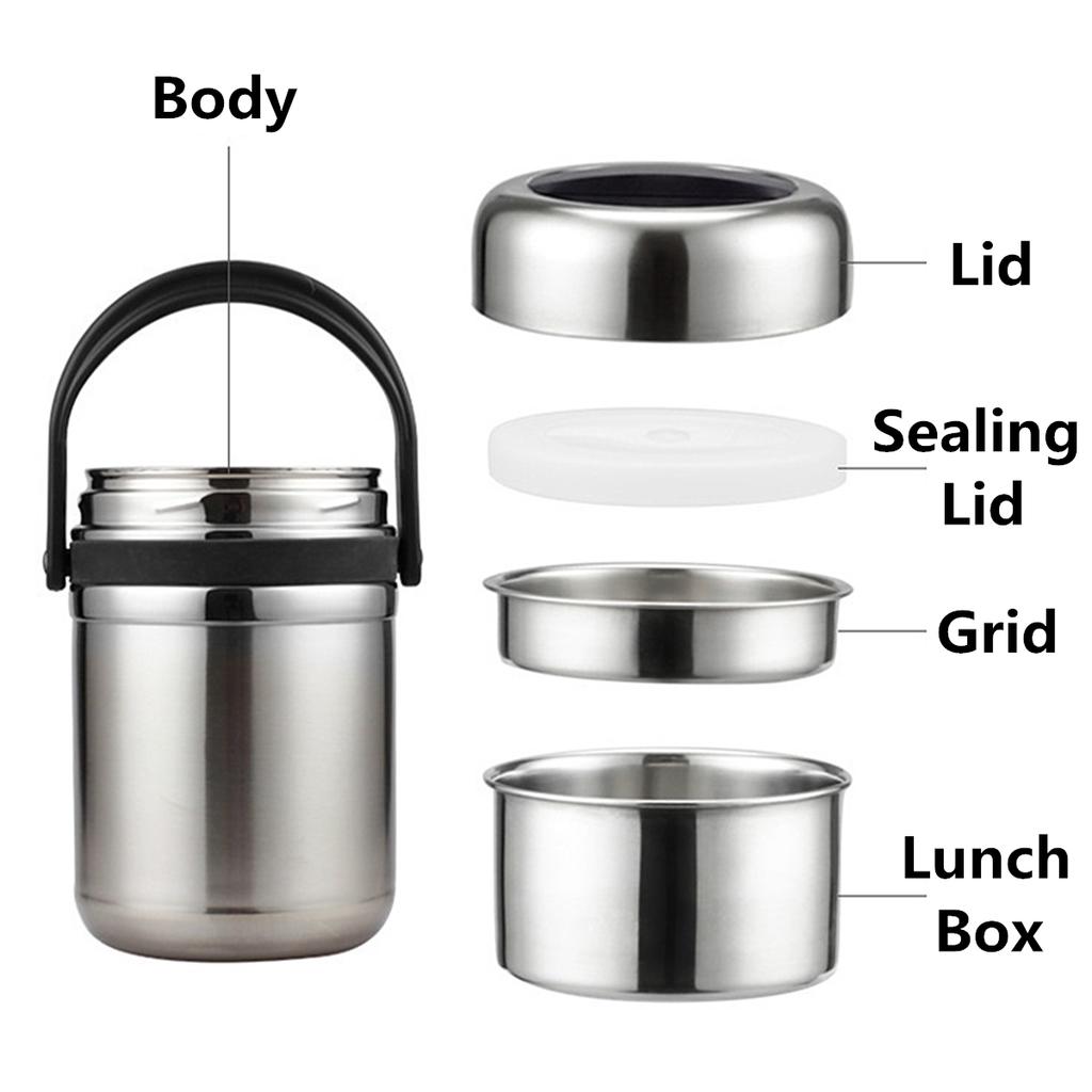 2 Tier Vacuum Insulated Lunch Box Stainless Steel Food Container Storage Thermos