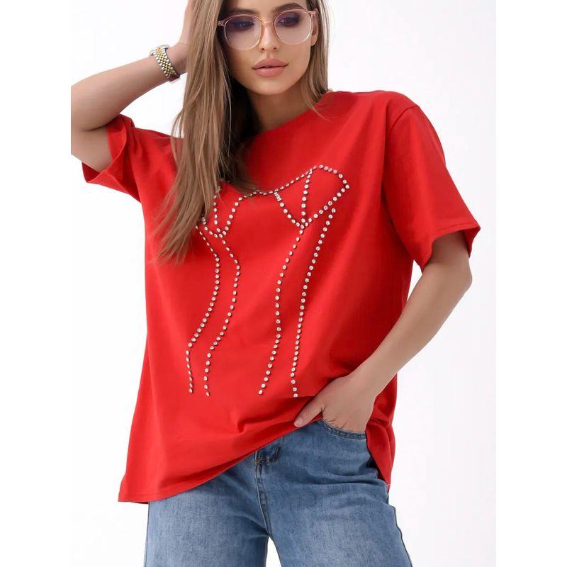 Loose Printed T-shirt Top Western Style New Fashion Loose Casual Hot Drilling Cotton T-shirt Top