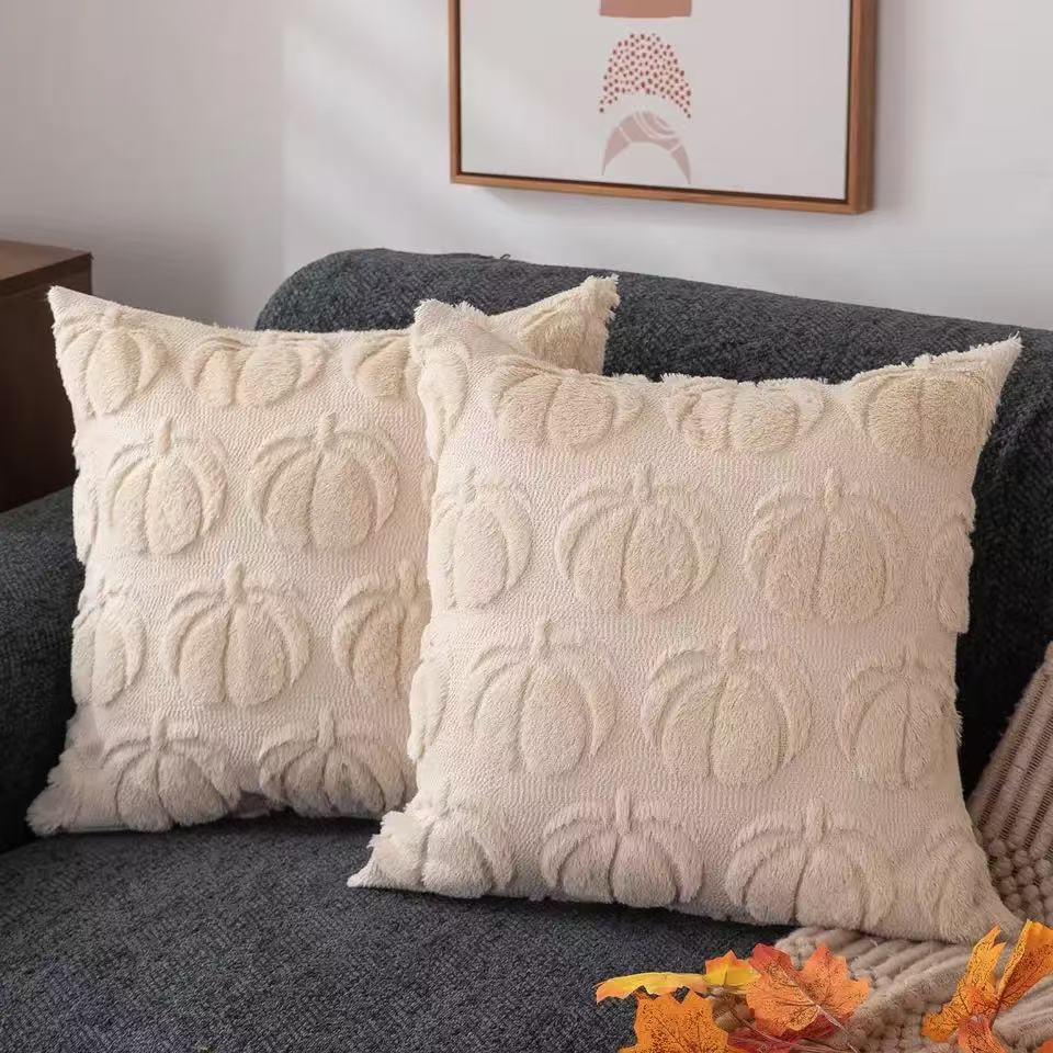 Green Pillow Covers Spring Decorations Boho Striped Corduroy Throw Pillow Cases Soft Plush Farmhouse Couch Cushion Case 45x45CM