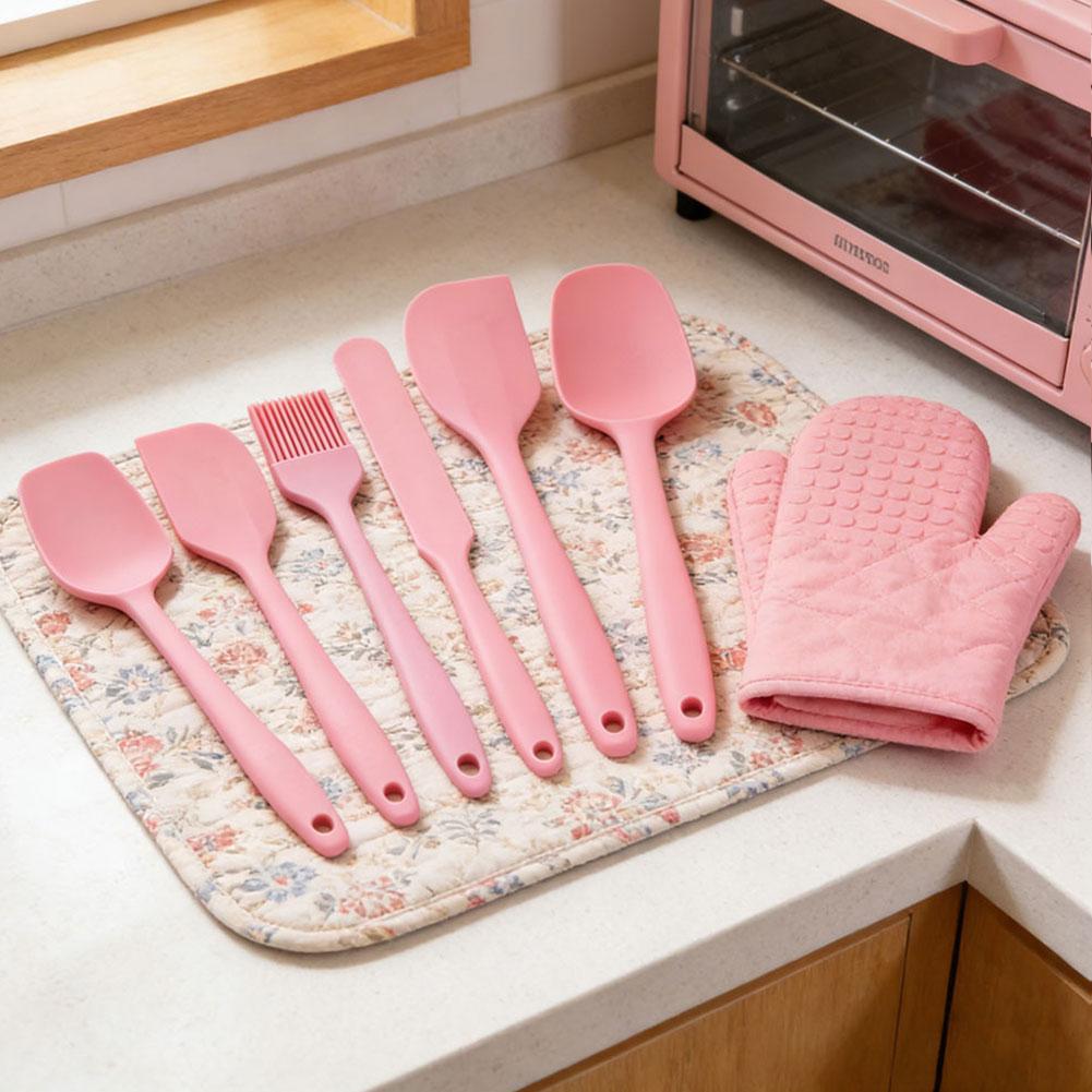 6-teiliges/Set Silikonspatel-Set Hitzebeständig Antihaft-Spatelwender Schaber Ölpinsel zum Kochen Backen Mischen Küchenwerkzeug