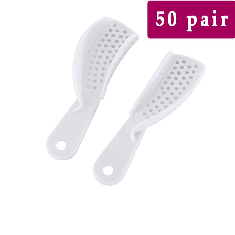 

50 Pair Dental Plastic Disposable Impression Trays Endodontic Denture White with Holes Anterior Dentist Tools Material
