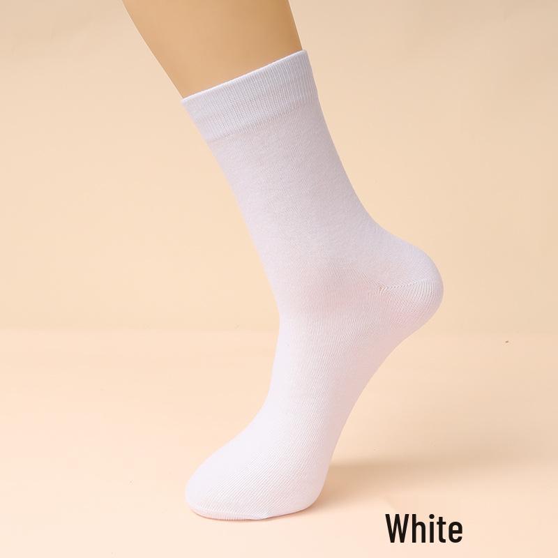 Men's Cotton Mid-Tube Socks - Versatile for Spring, Autumn, and All Seasons; Solid Color; Business Casual Style.