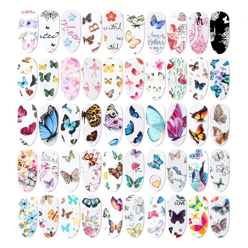 Vibrant Butterfly & Floral Nail Art Transfer Stickers Set - Easy-to-Apply, Self-Adhesive Decals with Diverse Designs for Stunning Manicures