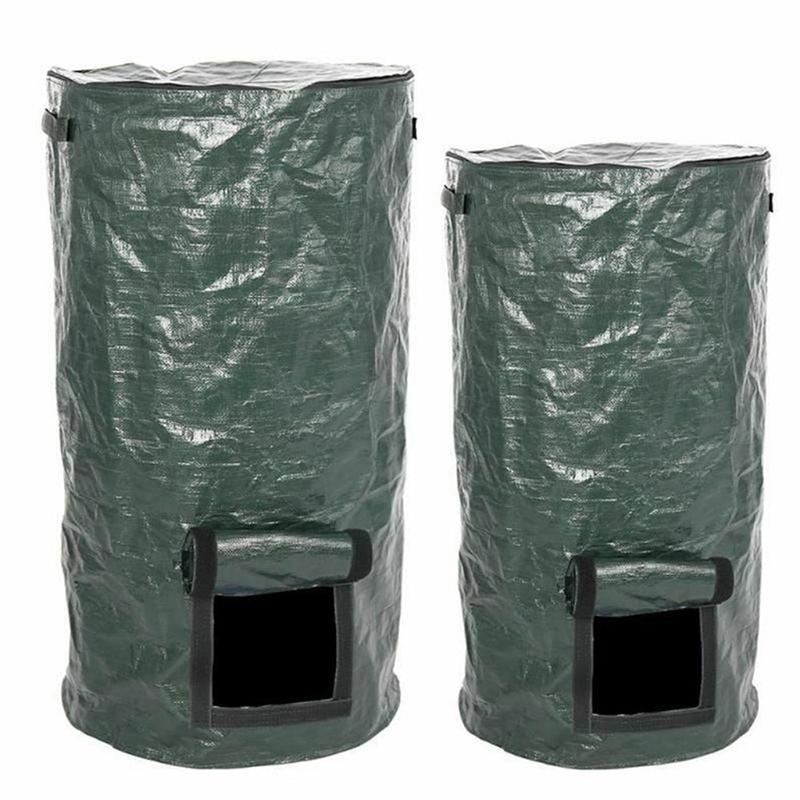 Sacco Compostiera Pieghevole da Giardino con Coperchio Ambientale Organico Fermentazione Rifiuti Collettore Sacchi Rifiuti Compostiera