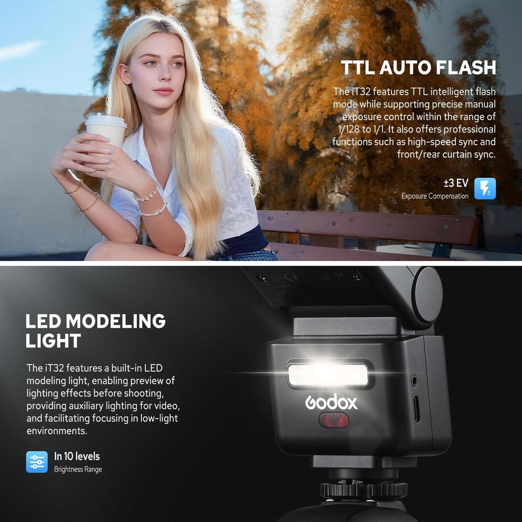Godox IT32 Strobe Trigger Camera Flash Kit for Sony Features a Magnetic Hot Integrated Hot Shoe and Trigger TTL HSS Approximately 510 Recycle Color