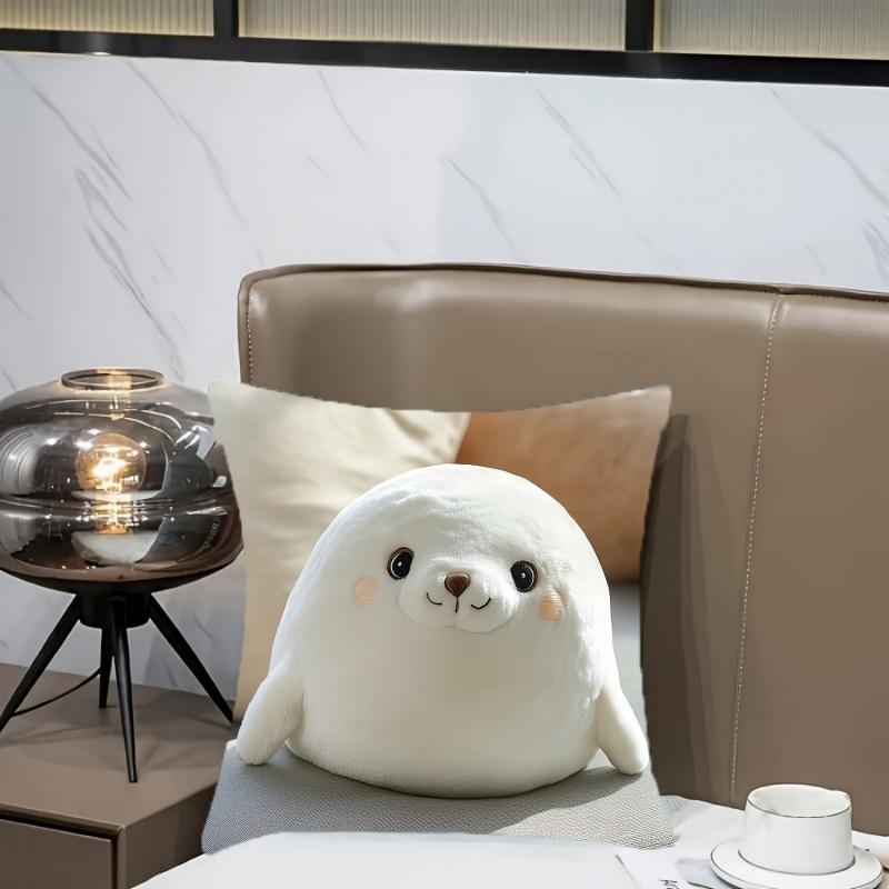 Vikama White Spotted Seal Plush Pillowcase - Cute And Fluffy Design For Living Room Bedroom Or Sofa Decor