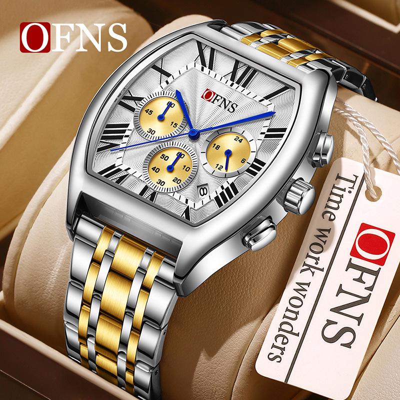 European Wine Barrel Style Men's Waterproof Roman Numeral Chronograph Quartz Watch with Calendar