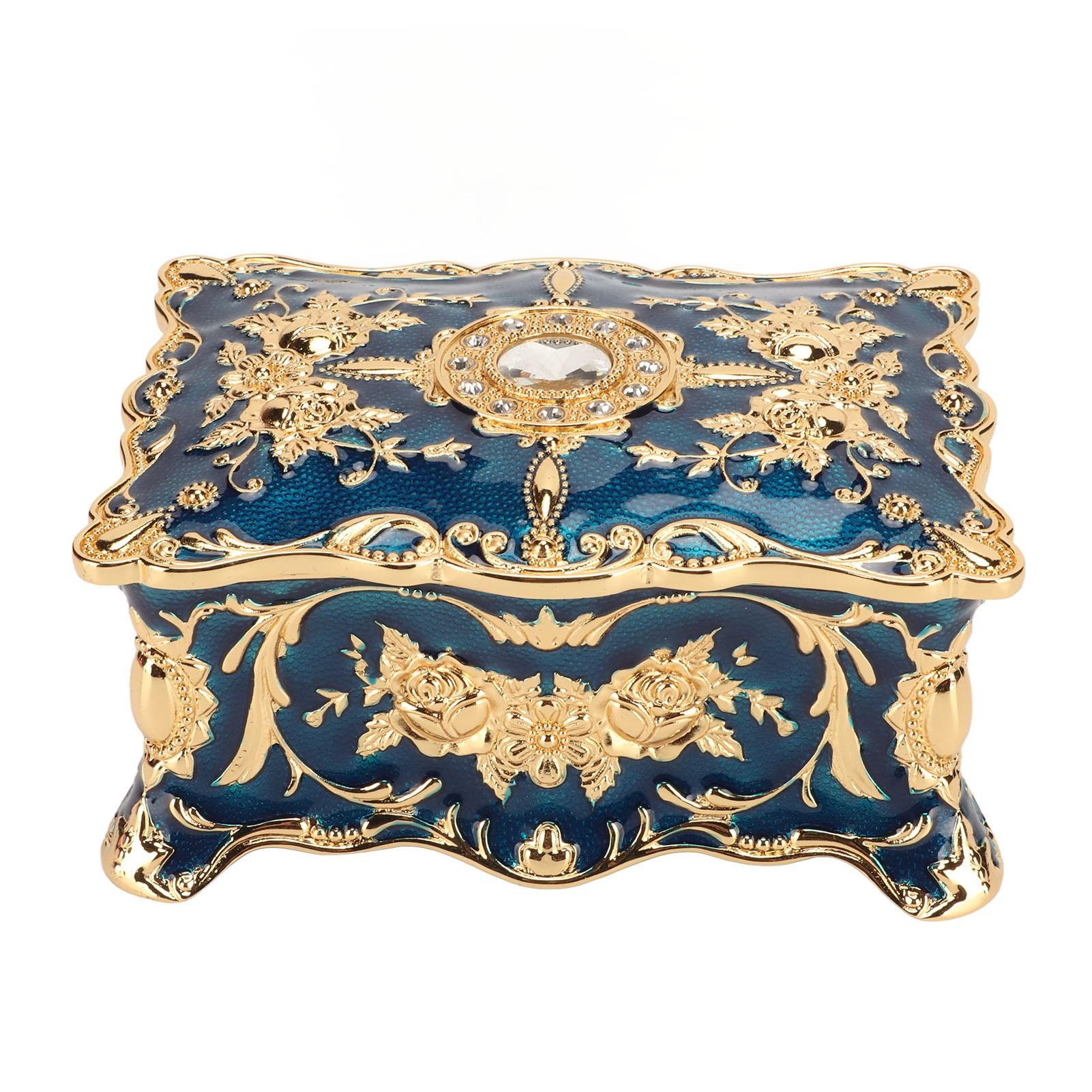 

Вінтажна скринька для ювелірних виробів Європейський стиль Вишукана оксамитова підкладка Органайзер для дрібничок зі сплаву цинку для синій