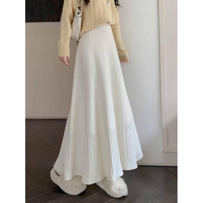 2025 High Waist Pleated A-Line Knitted Skirt for Women - Autumn/Winter Collection