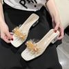 Mode Damen PVC Kristall High Heel Sandalen Sommer Mode Kleiderschuhe Damen Zehenfrei Pantoletten Weibliche Transparente Quadratische Absatz Sandalen