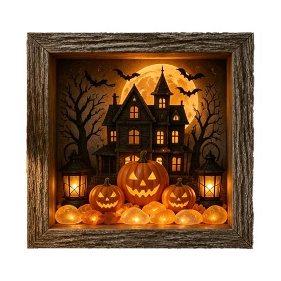 Unique Halloween Gifts Lighted Frame Ornaments, Light Up Shadow Box, Warm Small Figures Atmosphere LED Lights for Home Living Room Bedroom Decor