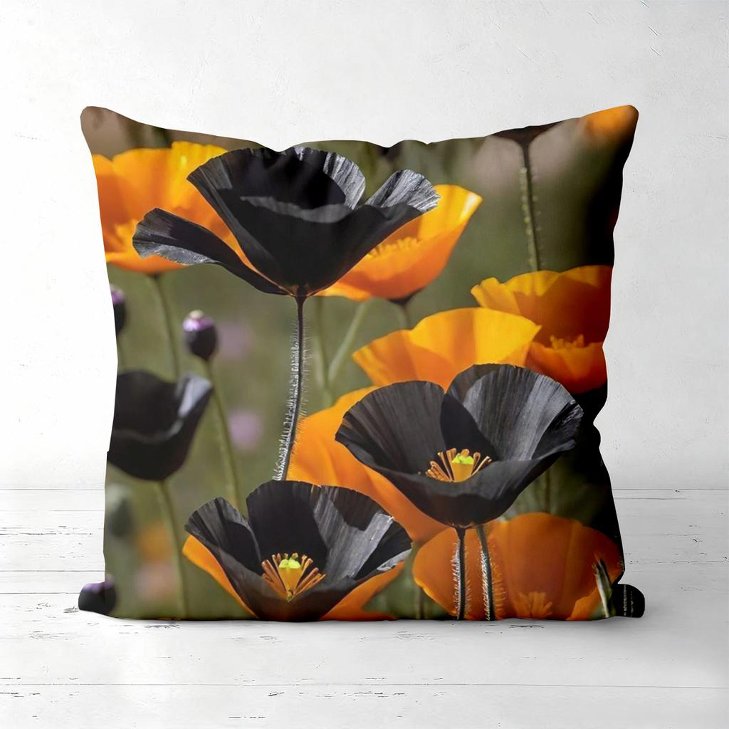Floral Patterned Throw Pillows Orange Black Flowers Polyester pillowcase, sofa decorative cushion cov Headboard Pillow