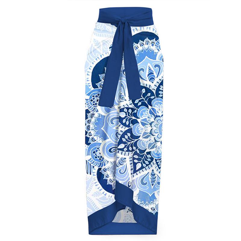 

Праздничная облегающая миди-юбка с принтом и завязками - Женское пляжное платье One Size синий