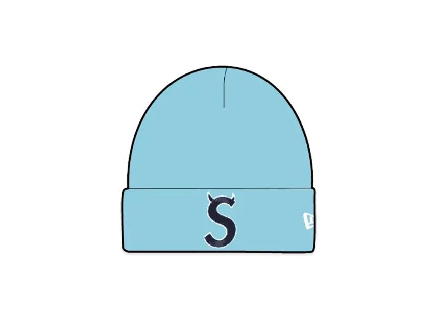 785754 Supreme New Era Devil S Logo Beanie Light Blue One-Size