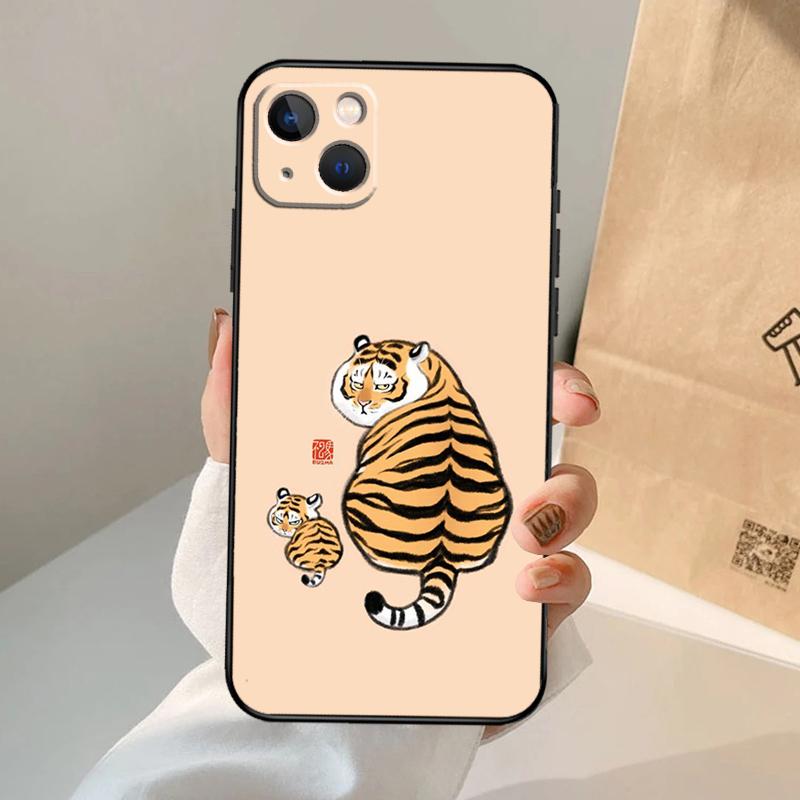 Cartoon Fat Tiger Phone Case For iPhone 17 Air 16 15 14 13 11 12 Pro Max 13 12 Mini 15 16 Plus 16e Cover Coque