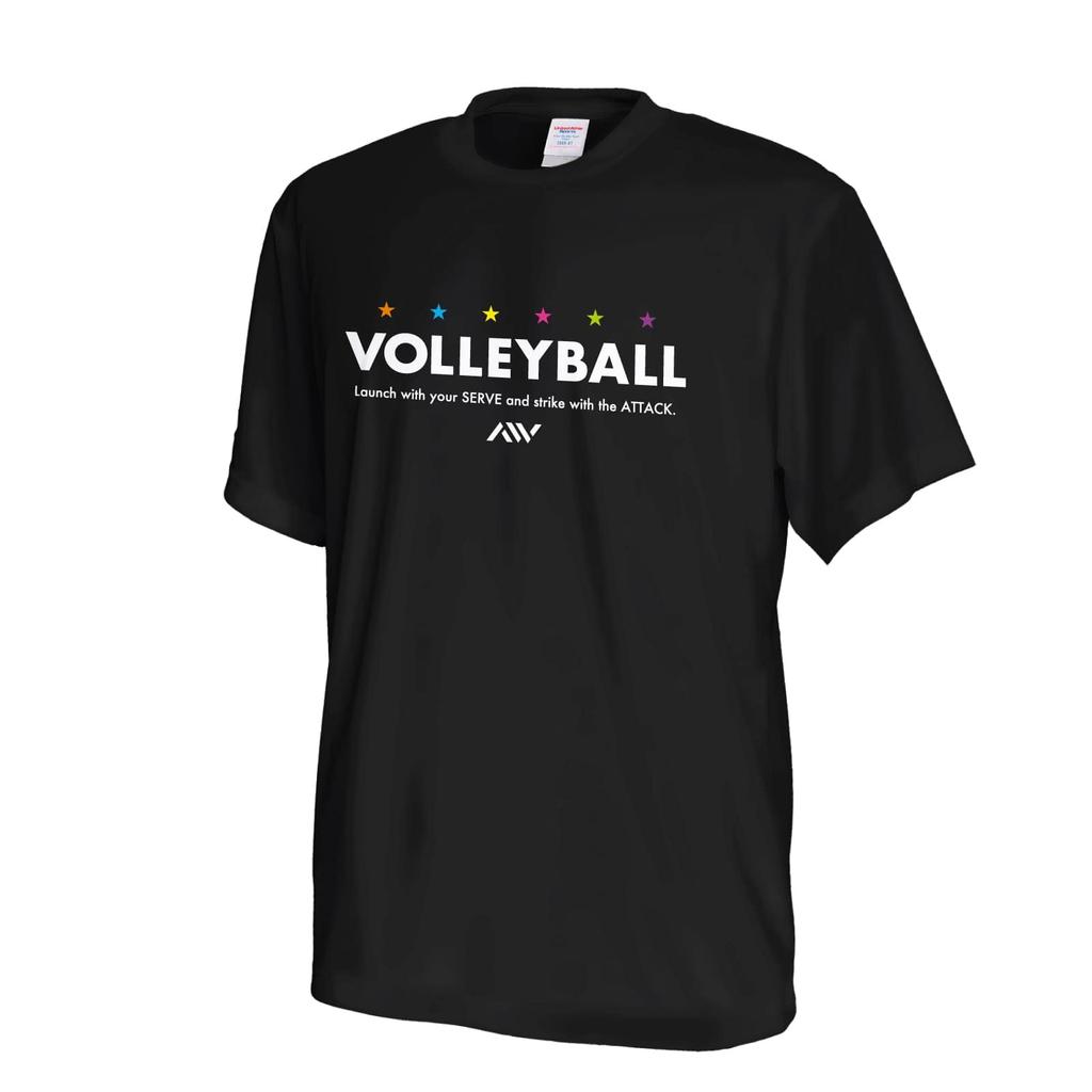 Artworks Skobe Colorful Star Volleyball Design Volleyball Short Sleeve Dry T-Shirt, Practice Wear, Moisture-Wicking, Quick-Drying, Black, Size L
