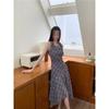 American vintage plaid sleeveless dress women's summer new niche irregular vest skirt midi length