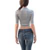 American Hot Girl Striped Letter Print Slim Crop Knit T-Shirt for Women