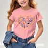 Girls New Cartoon Printed Shortsleeved Tshirt Summer Shortsleeved Tshirt Childrens Round Neck Top  polyester fabric