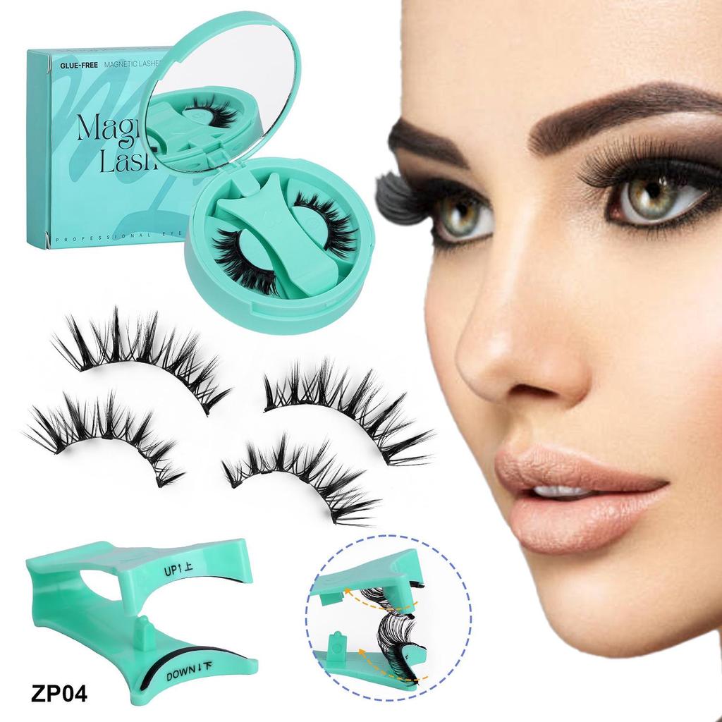 New Magnetic False Eyelashes Set: Colored, Glue-Free, One-Piece Design with Integrated Box.
