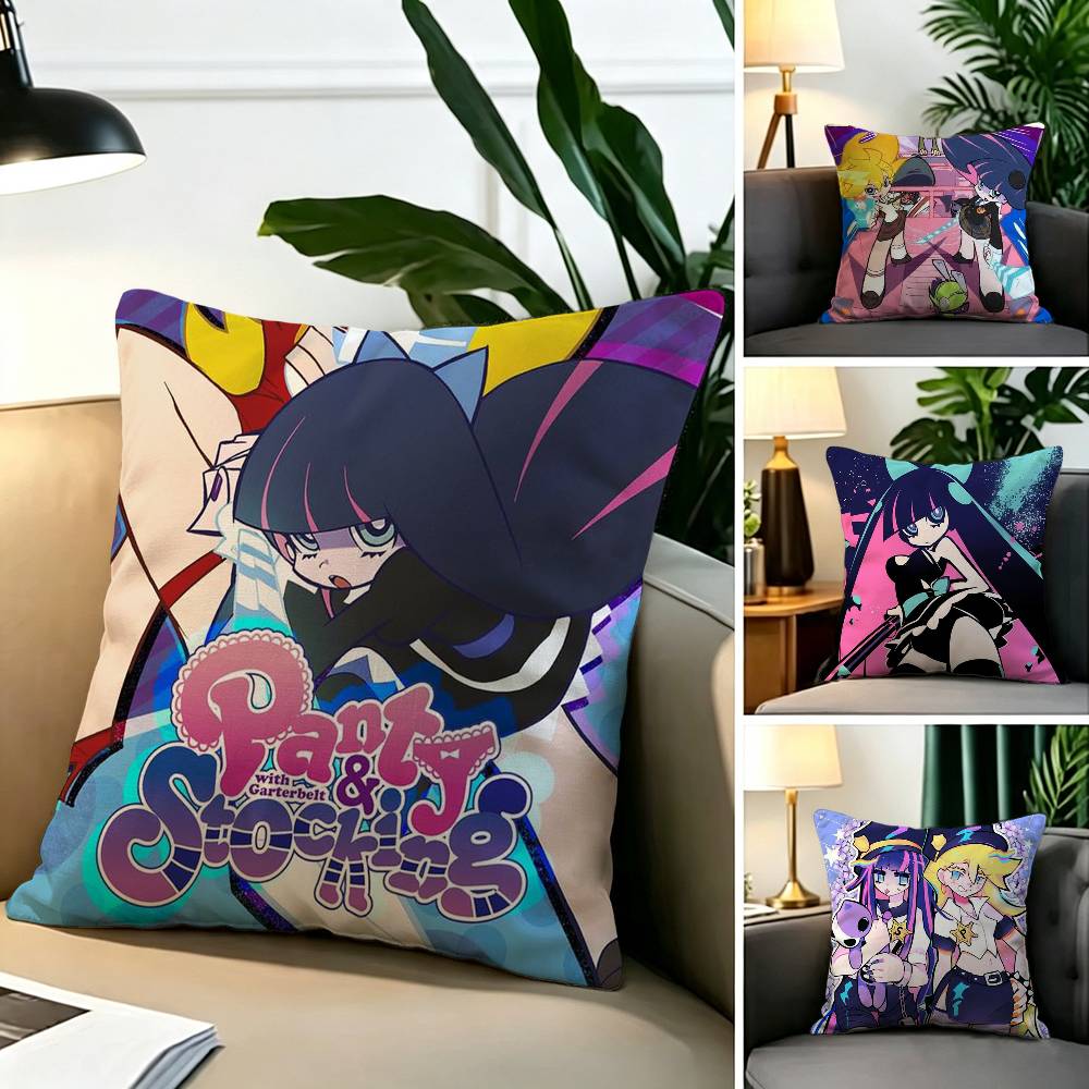 p-Panty And Stocking Anime Square Double-Sided printed Pillow Case Bedroom Bedside Pillow Sofa Cushion Cover