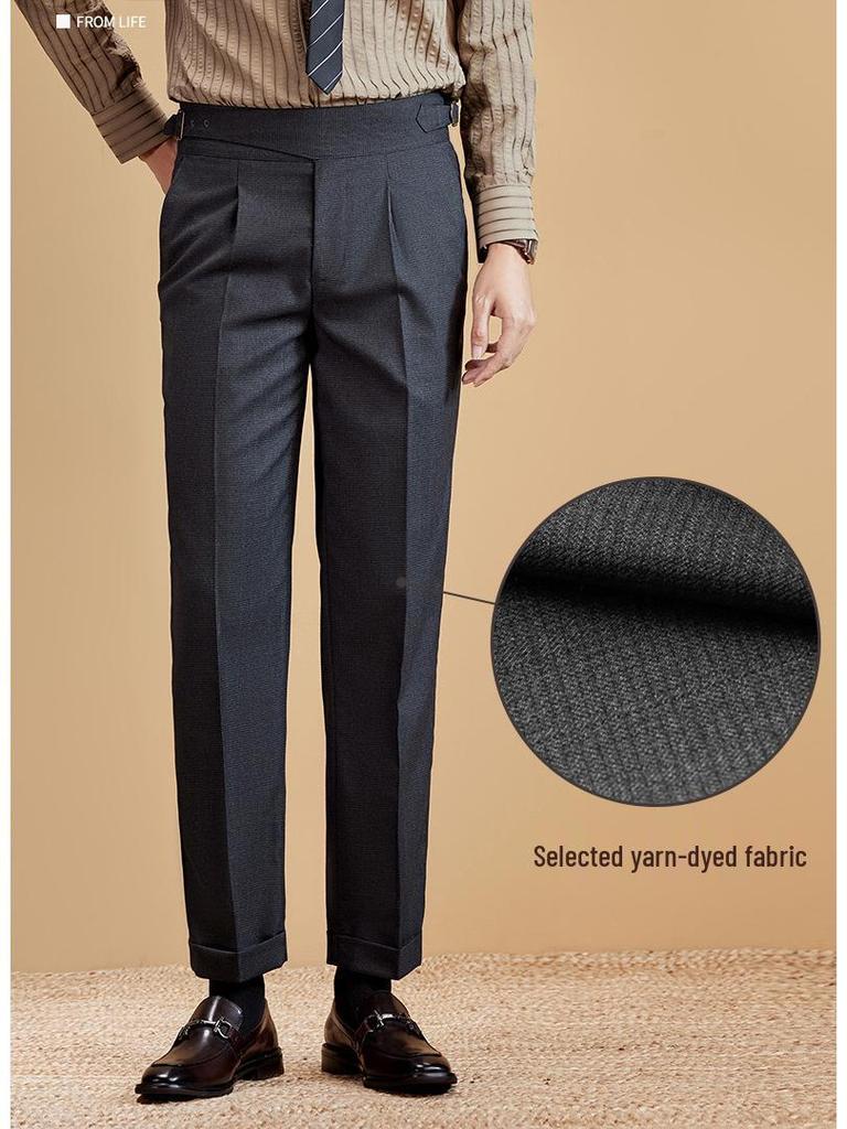 Neapolitanische Bügelfreie Pflegeleichte Plissierte Verstellbare High-Waist Anzughose für Herren