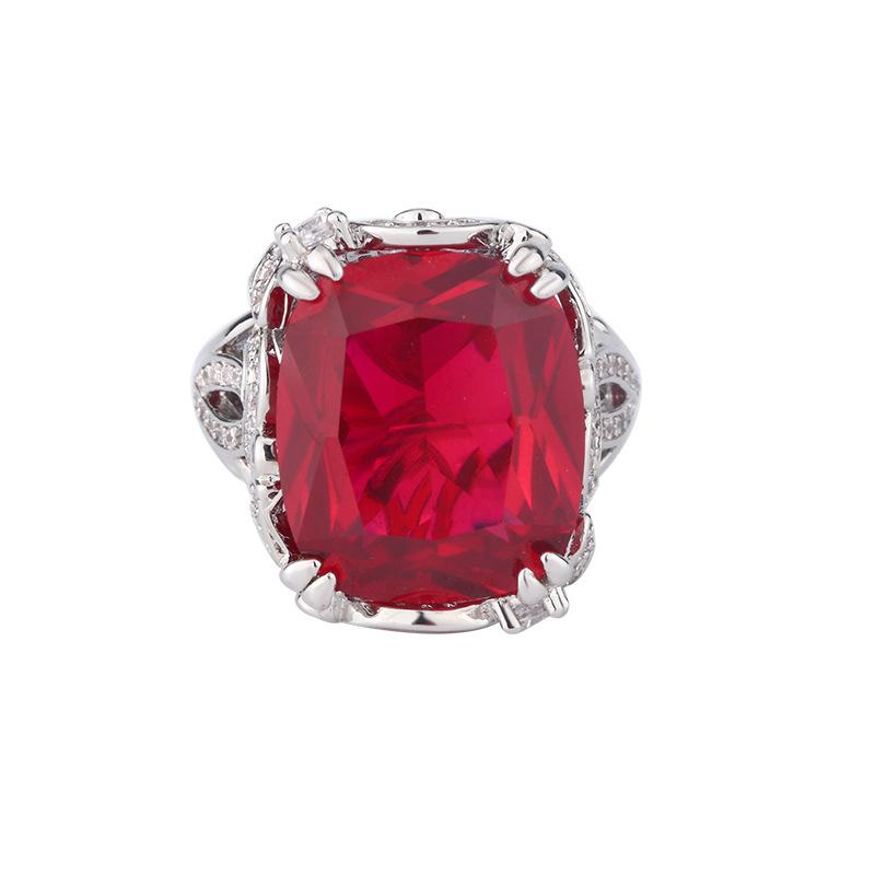 Schmuck Kupferboden Vergoldet Simulation Schatz Korund Fett Rechteckig Luxus Eingelegter Ring Damen 14 * 16